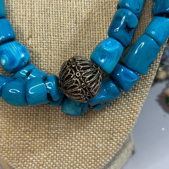 Vintage Barse Blue Bamboo Coral double strand necklace & bamboo earrings - Picture 2 of 5